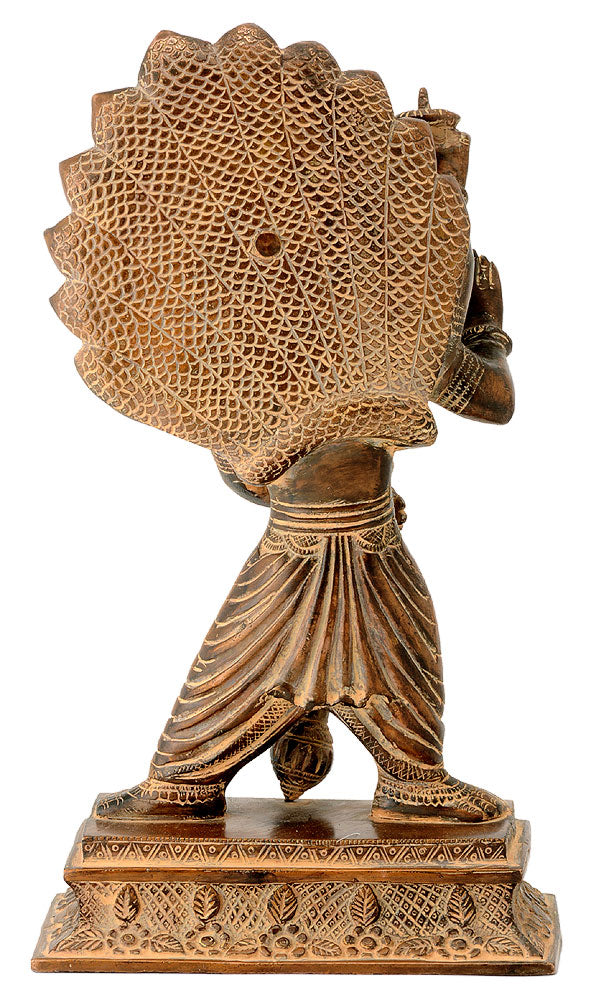 Blessing Lord Narasimha Statue in Brown Antique Finish
