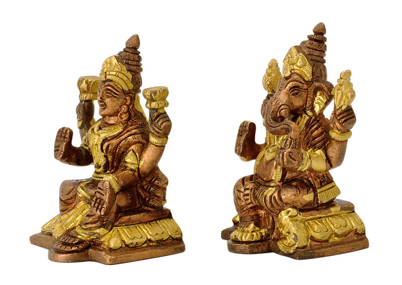 Brass Lakshmi Ganesha in Copper golden Finish