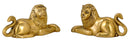 Seated Lion Pair Brass Statues