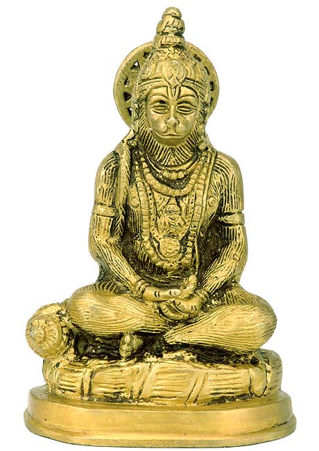 Hanuman in Meditation - Brass Statue 6"