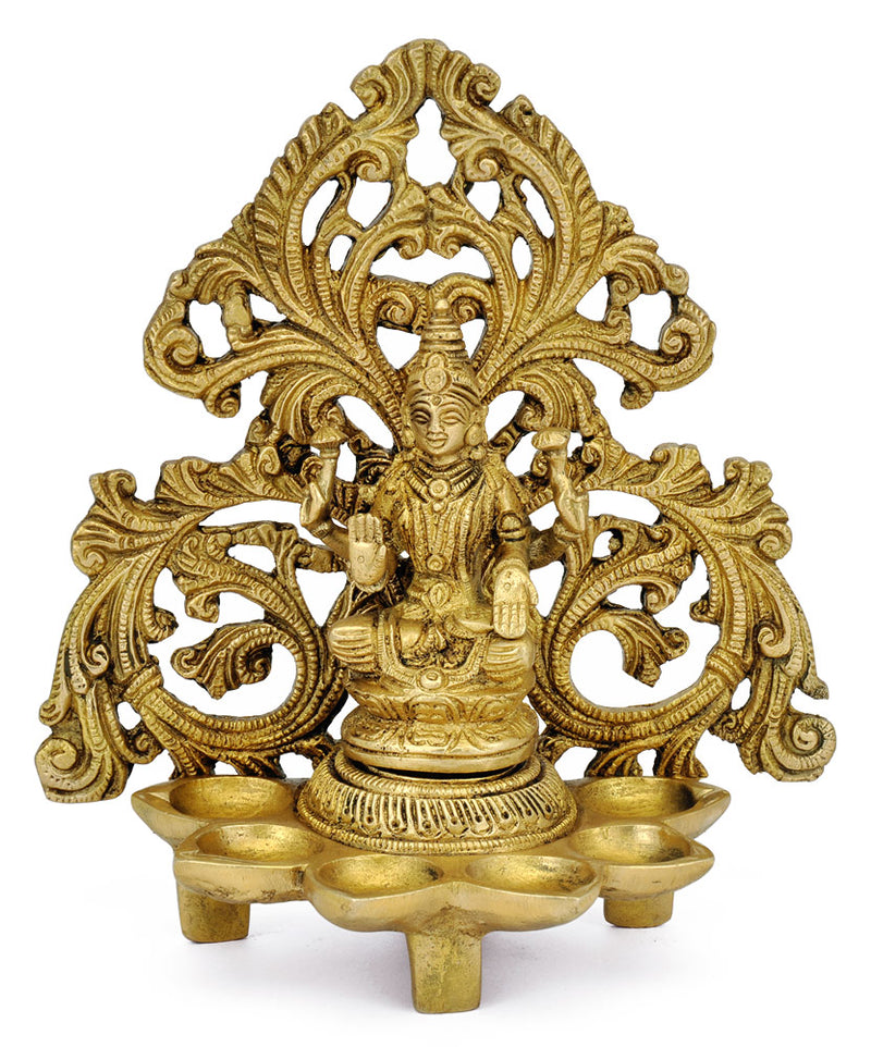 Brass Lamp with Goddess Laxmi 7"