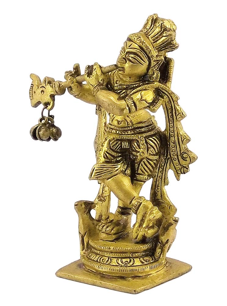 Beautiful God Krishna Playing Flute - Brass Statue