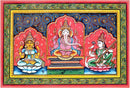 Lord Ganesha, Ma Lakshmi & Ma Saraswati - Paata Painting