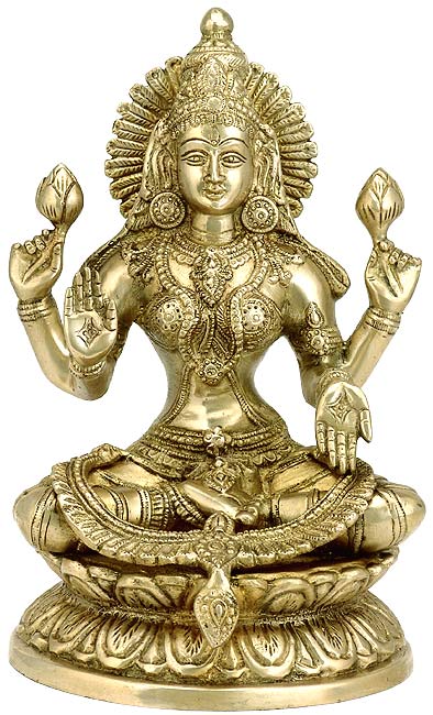 Vishnu Priya Goddess Lakshmi - Brass Sculpture 9"