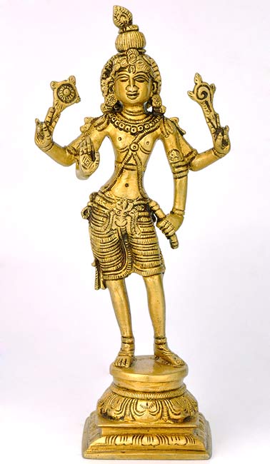 Avatar of Lord Vishnu "Shri Krishna" Brass Statue 9"