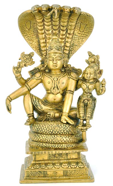 Lord Luxmi Narain Seated on Sheshnag - Brass Statue