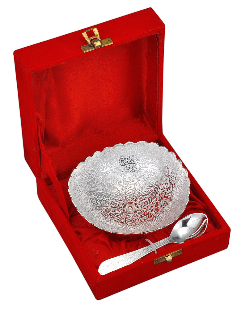 Silver Plated Metal Bowl with Spoon