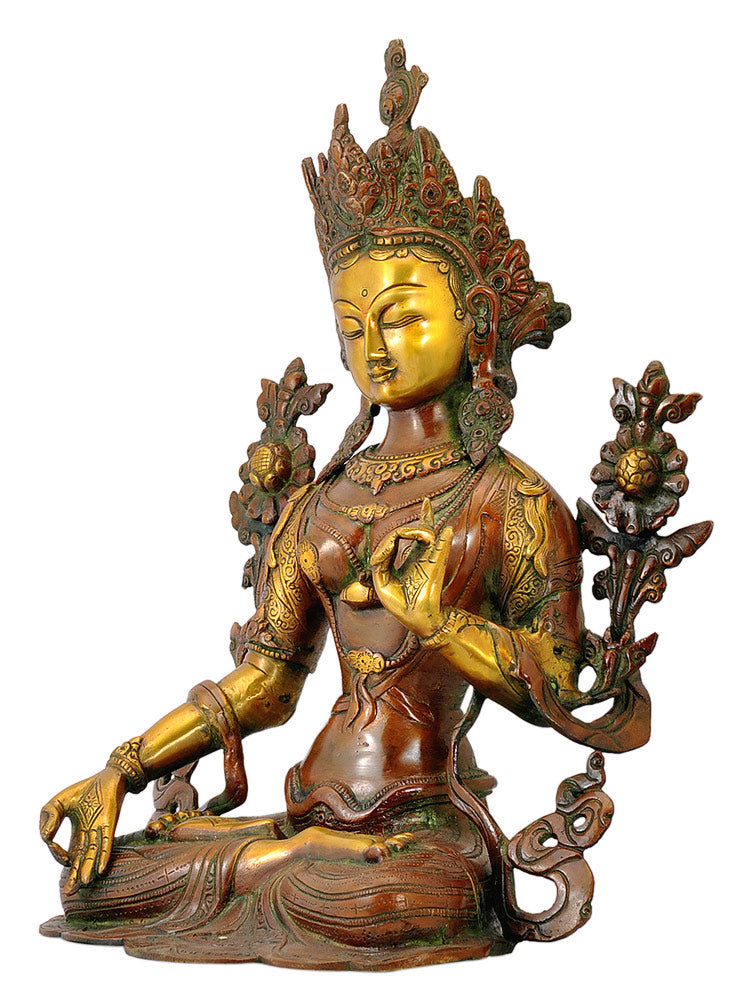 Goddess Tara in Brown Finish Statue 15"