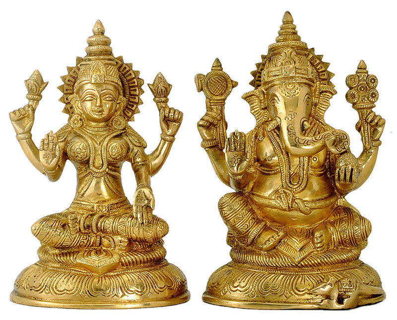 Lakshmi Ganesha Brass Figurine Set