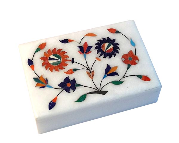 Marble Inlay Jewelry Box with Floral Design