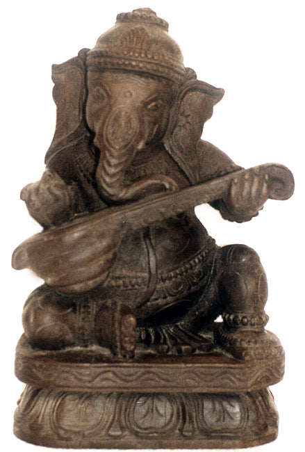 Ganesha Enjoying Sitar-South Indian Wooden Statue