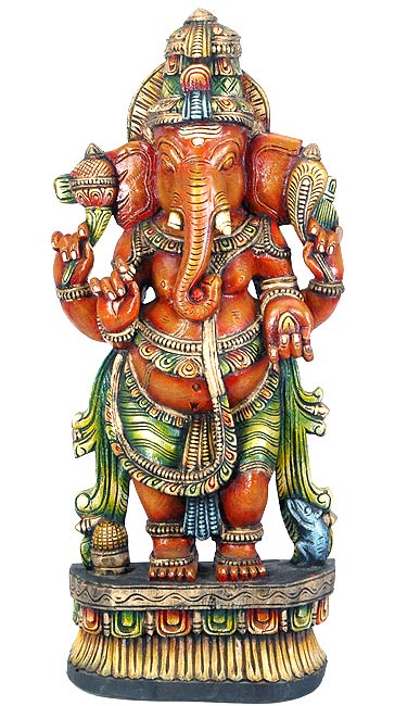 Standing Ganpati - Wood Sculpture 36"