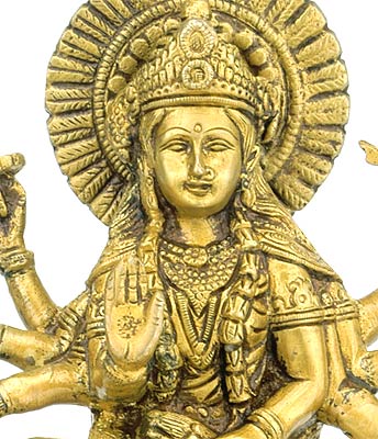 Bhagwati Durga Riding a Tiger - Brass Statue