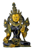 Beautiful Goddess Green Tara Brass Sculpture 10"