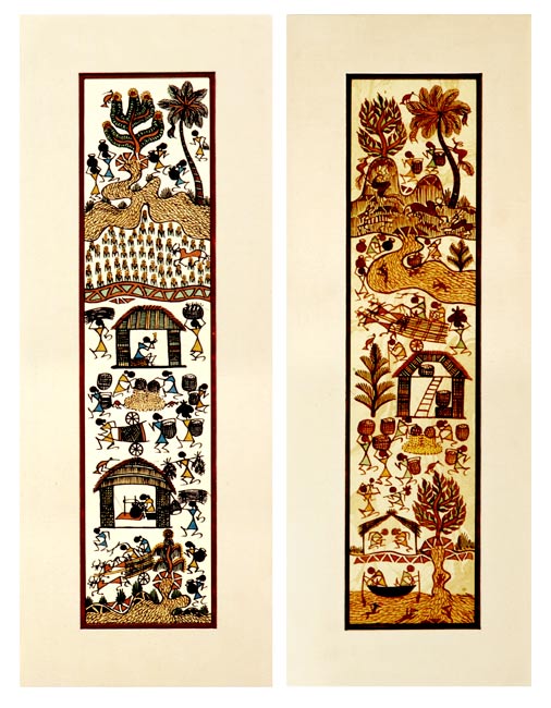 Day's Chorus ( set of 2 ) - Wali Tribal Art Painting