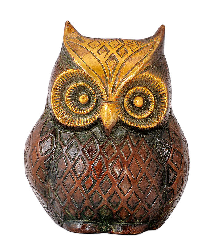 Brass Owl Figurine Copper Red Finish for Home Decor