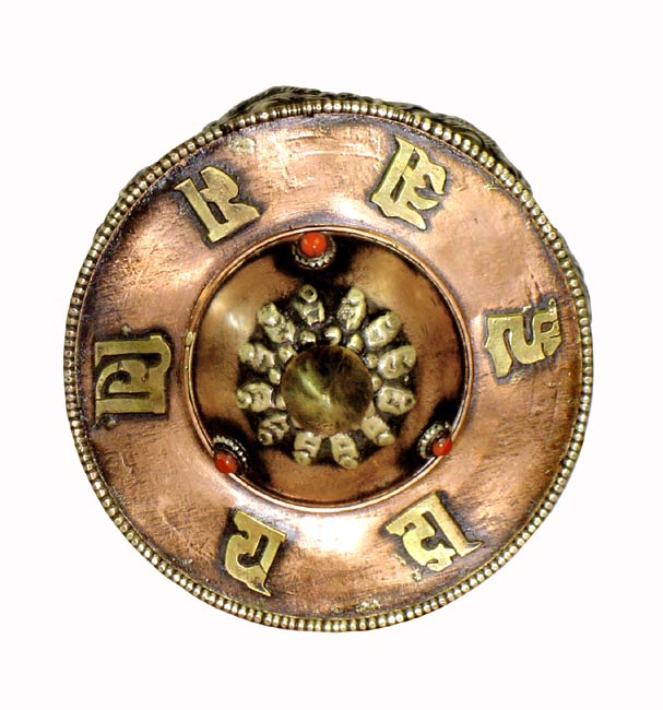 Tibbetan Copper Container with Ashtamangla Symbols