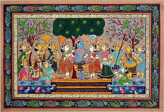 Gopi's Love for Krishna - Patta Chitra Painting