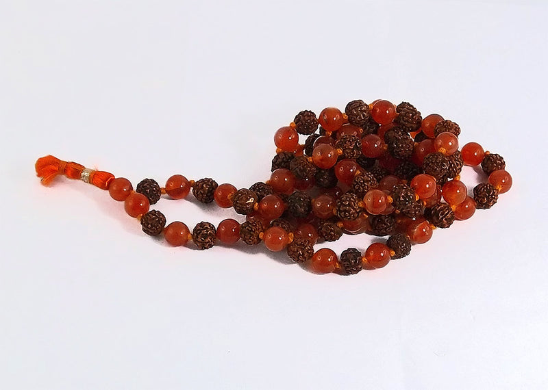 Rudraksha and Carnelian Japa Mala