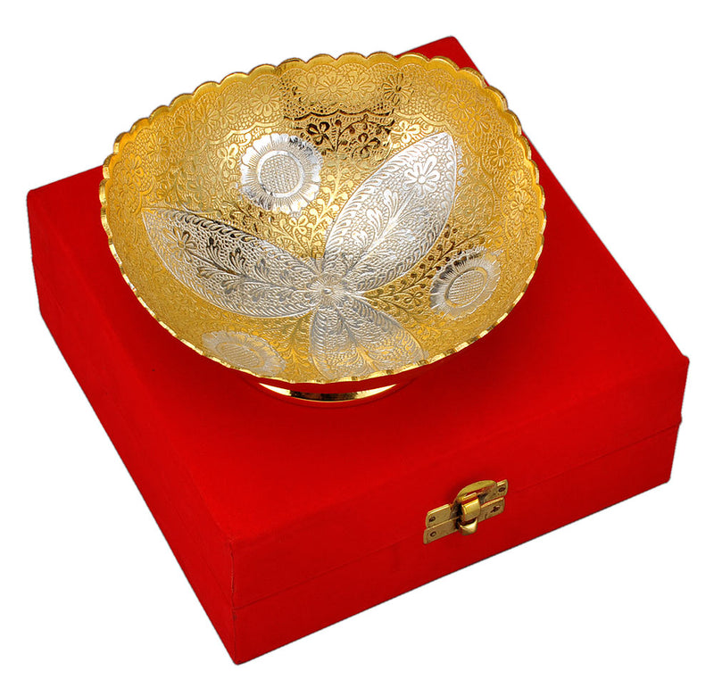 Gold Silver Plated Brass Bowl with Red Velvet Box