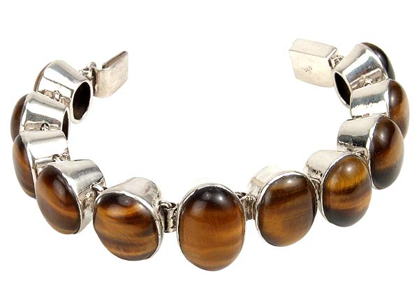 Sunset Glow - Tiger Eye, Silver Bracelet