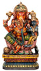 Ganesha with Lakshmi Seated on Lotus - Wood Statue