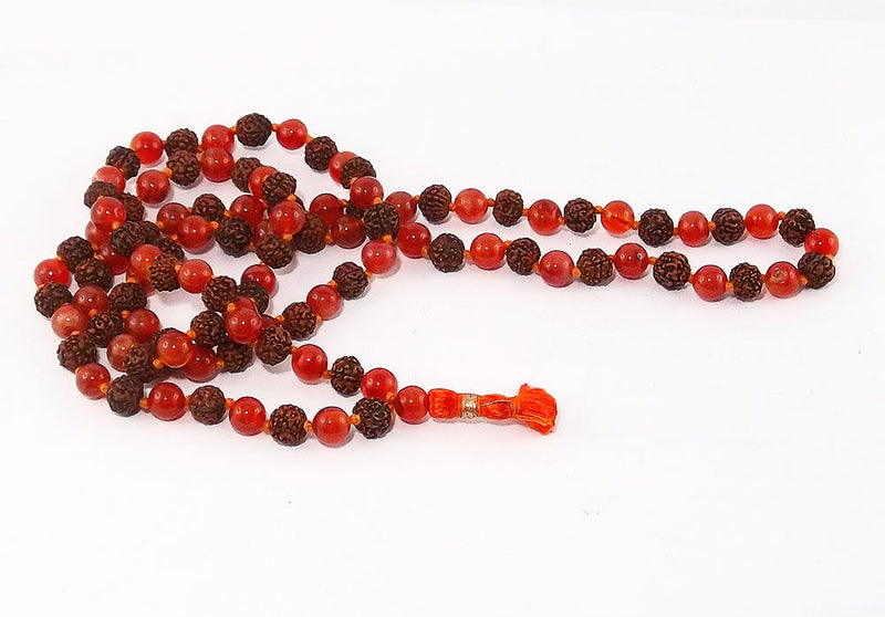 Rudraksha and Carnelian Japa Mala