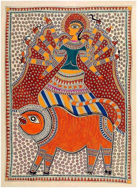 Gentle Mother Durga - Madhubani Painting