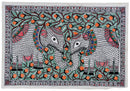Madhubani Painting 'Joyful Elephants'