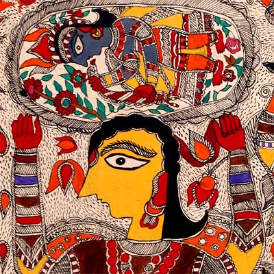 The Birth of Lord Krishna - Madhubani Painting
