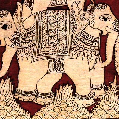 Kalamkari Painting "Beautiful Elephants"