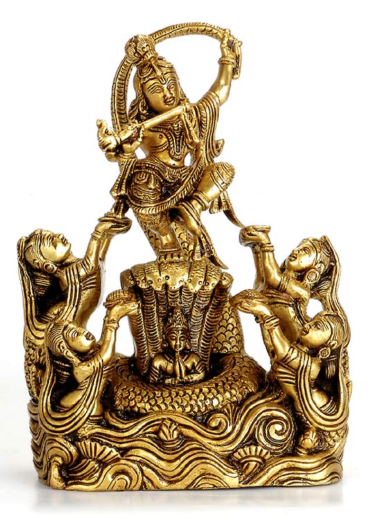 Krishna Masters Kaliya - Brass Sculpture