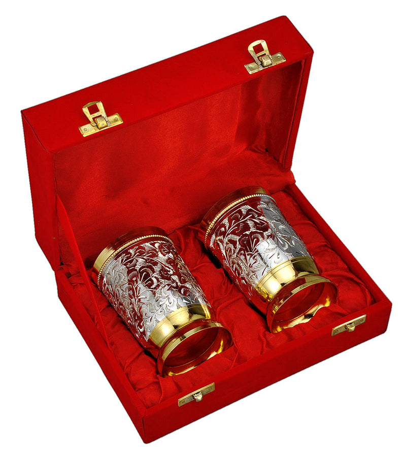 Engraved Silver Plated Glass Set in Velvet Box