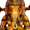 Ganesha Seated on Lotus - Wood Statue