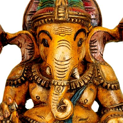 Ganesha Seated on Lotus - Wood Statue