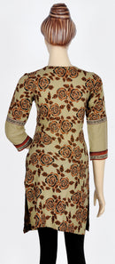 Flower Print Khaki Kurti
