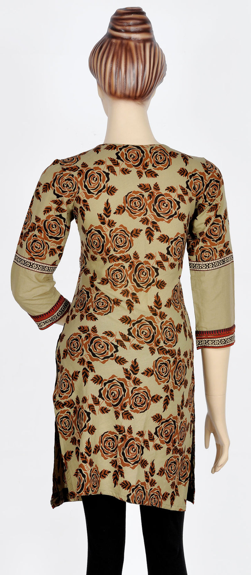 Flower Print Khaki Kurti