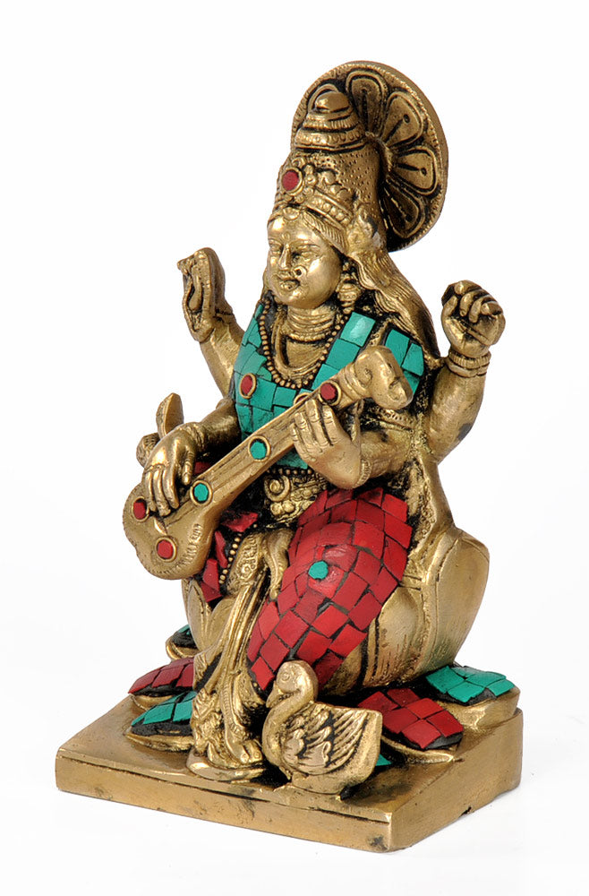 Devi Saraswati Sitting on Lotus