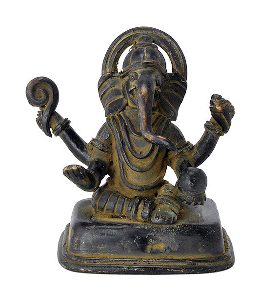 Antiquated Ganesha Folk Art Statue in Brass
