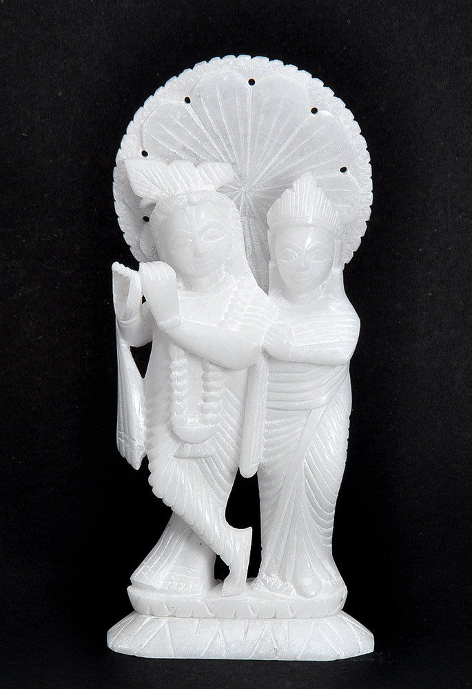 Radha Krishna Yugal in Pure White Stone 7"