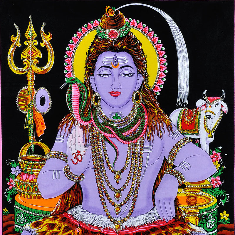 Blessing Shiva - Cotton Painting with Sequin Work