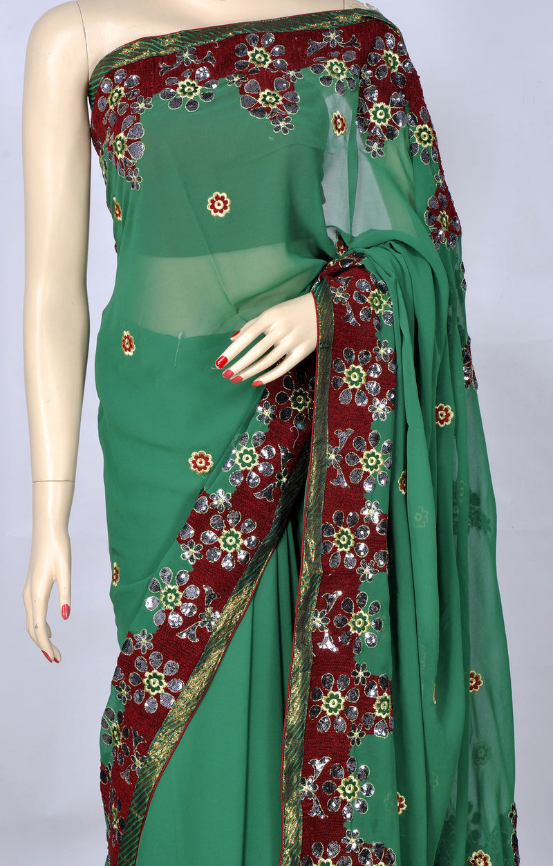 GreenSaree with Heavily Embroidered Border