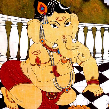 Chubby Lord Ganesha - Cotton Batik Painting