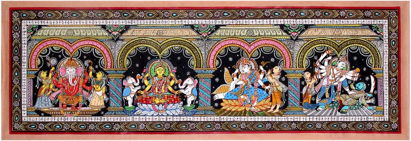 Lakshmi, Ganesha, Saraswati and Kartikeya Painting