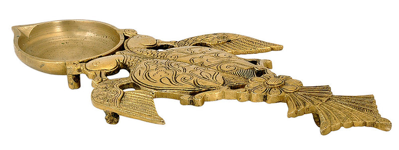 Brass Karpur Puja Aarti Holder Peacock Design