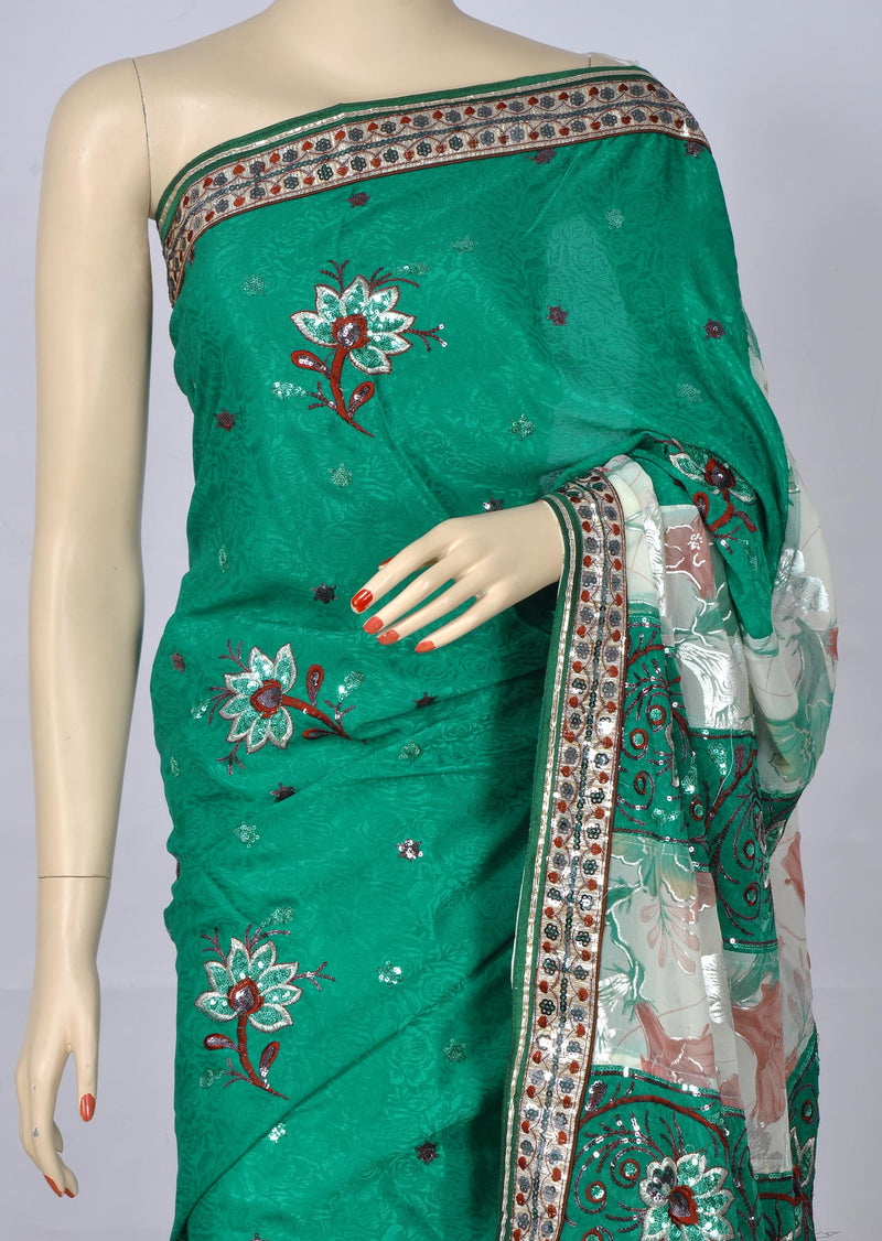 Embroidered Sea Green Fusion Sari with Sequins Work