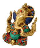 Turquoise Coral Ganpati  Brass Sculpture