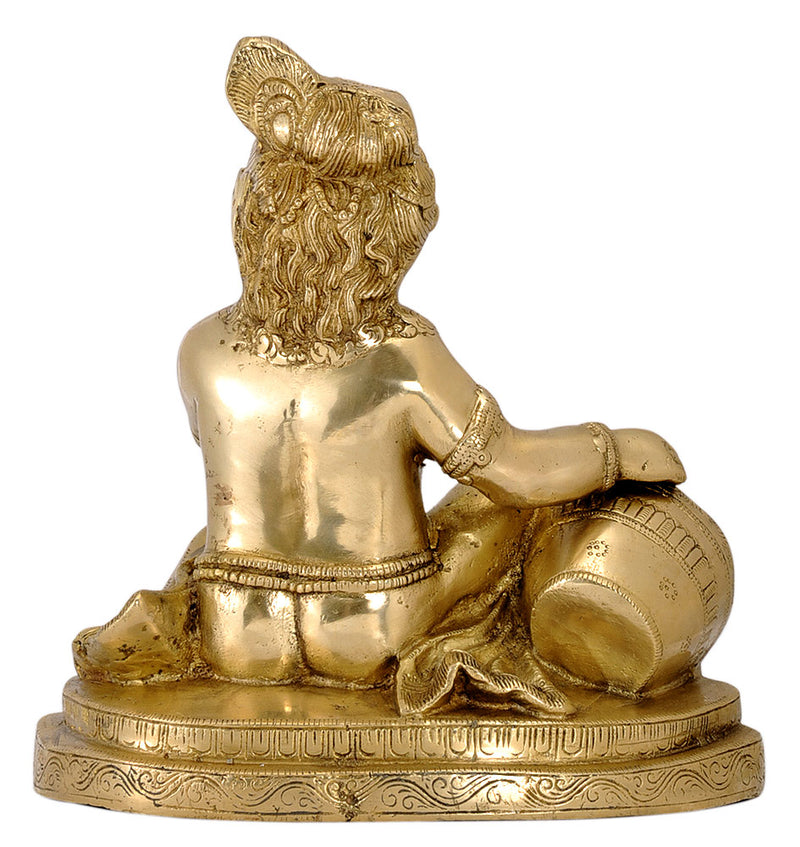 Lord Krishna Eating Butter - Brass Sculpture 10.50"