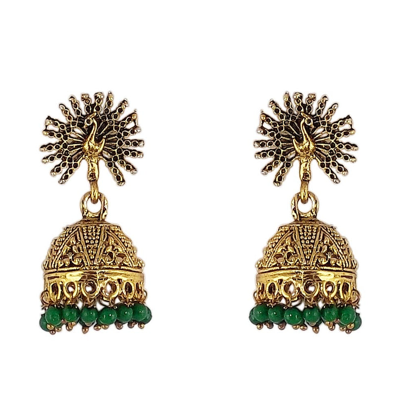 Peacock Beautiful Indian Style Jhumki Earrings Blue Green