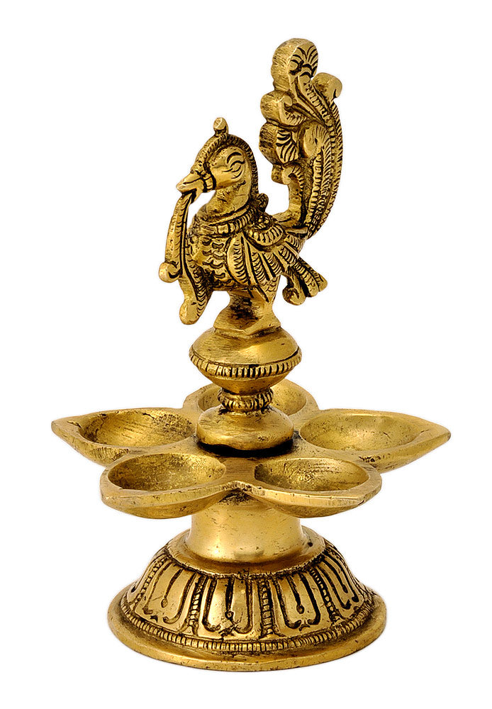 Five Wick Peacock Brass Oil Lamp 5.25"